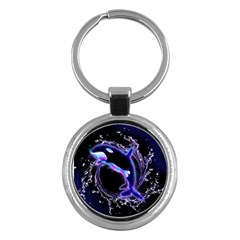 Orca With Glowing Line Jumping Out Of A Circle Mad Of Water Key Chains (round) 