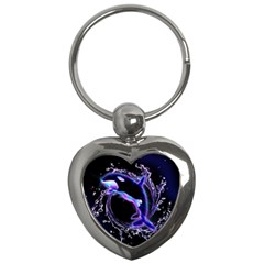 Orca With Glowing Line Jumping Out Of A Circle Mad Of Water Key Chains (heart)  by FantasyWorld7