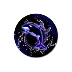 Orca With Glowing Line Jumping Out Of A Circle Mad Of Water Magnet 3  (round) by FantasyWorld7