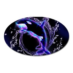 Orca With Glowing Line Jumping Out Of A Circle Mad Of Water Oval Magnet by FantasyWorld7