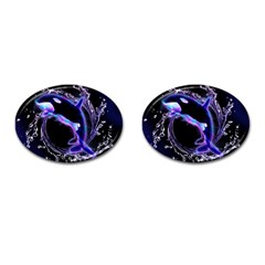 Orca With Glowing Line Jumping Out Of A Circle Mad Of Water Cufflinks (oval) by FantasyWorld7