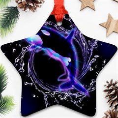 Orca With Glowing Line Jumping Out Of A Circle Mad Of Water Star Ornament (two Sides) 