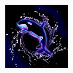 Orca With Glowing Line Jumping Out Of A Circle Mad Of Water Medium Glasses Cloth (2-side) by FantasyWorld7