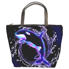 Orca With Glowing Line Jumping Out Of A Circle Mad Of Water Bucket Bags by FantasyWorld7