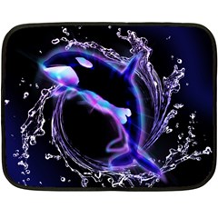 Orca With Glowing Line Jumping Out Of A Circle Mad Of Water Double Sided Fleece Blanket (mini) 