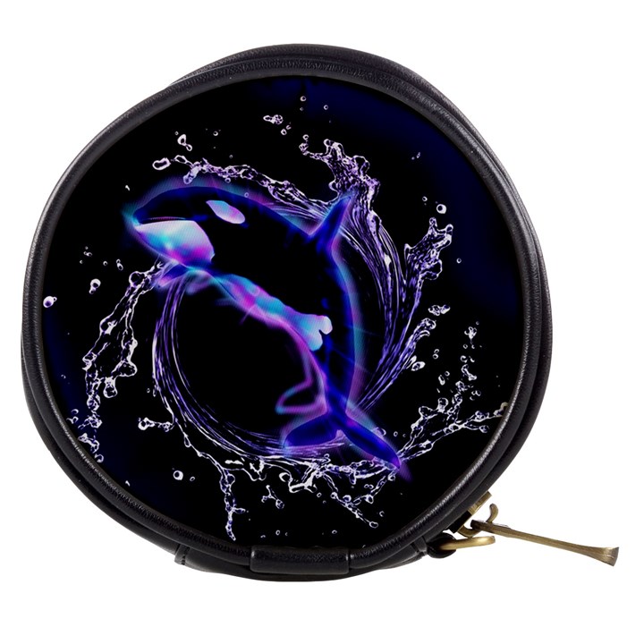 Orca With Glowing Line Jumping Out Of A Circle Mad Of Water Mini Makeup Bags