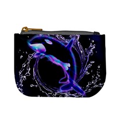 Orca With Glowing Line Jumping Out Of A Circle Mad Of Water Mini Coin Purses by FantasyWorld7