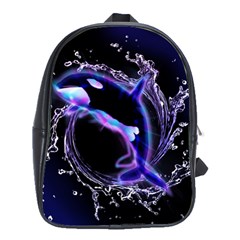 Orca With Glowing Line Jumping Out Of A Circle Mad Of Water School Bags(large)  by FantasyWorld7