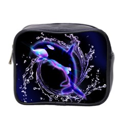 Orca With Glowing Line Jumping Out Of A Circle Mad Of Water Mini Toiletries Bag 2-side by FantasyWorld7