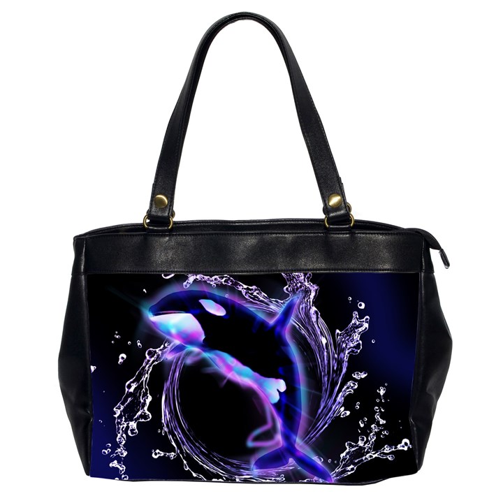 Orca With Glowing Line Jumping Out Of A Circle Mad Of Water Office Handbags (2 Sides) 