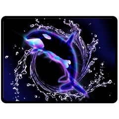 Orca With Glowing Line Jumping Out Of A Circle Mad Of Water Fleece Blanket (large)  by FantasyWorld7