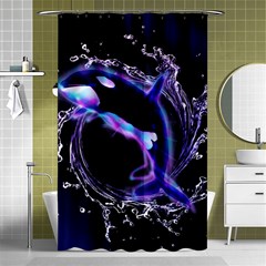 Orca With Glowing Line Jumping Out Of A Circle Mad Of Water Shower Curtain 48  X 72  (small) 