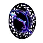 Orca With Glowing Line Jumping Out Of A Circle Mad Of Water Oval Filigree Ornament (2-Side)  Back