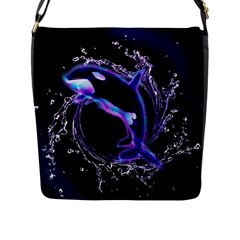 Orca With Glowing Line Jumping Out Of A Circle Mad Of Water Flap Messenger Bag (l)  by FantasyWorld7