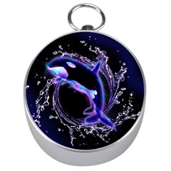 Orca With Glowing Line Jumping Out Of A Circle Mad Of Water Silver Compasses