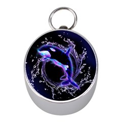 Orca With Glowing Line Jumping Out Of A Circle Mad Of Water Mini Silver Compasses