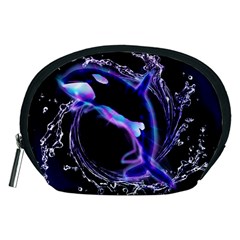 Orca With Glowing Line Jumping Out Of A Circle Mad Of Water Accessory Pouches (medium)  by FantasyWorld7