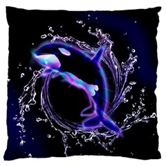 Orca With Glowing Line Jumping Out Of A Circle Mad Of Water Large Flano Cushion Cases (two Sides) 