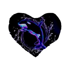 Orca With Glowing Line Jumping Out Of A Circle Mad Of Water Standard 16  Premium Flano Heart Shape Cushions