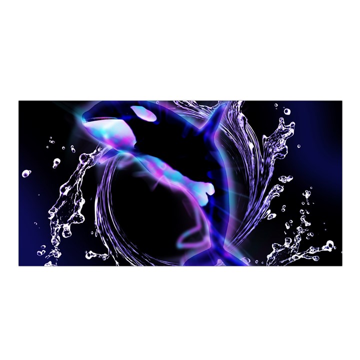 Orca With Glowing Line Jumping Out Of A Circle Mad Of Water Satin Shawl