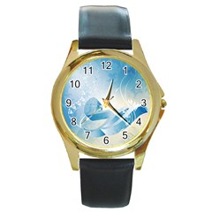 Music Round Gold Metal Watches