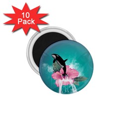 Orca Jumping Out Of A Flower With Waterfalls 1 75  Magnets (10 Pack)  by FantasyWorld7