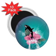 Orca Jumping Out Of A Flower With Waterfalls 2 25  Magnets (10 Pack) 