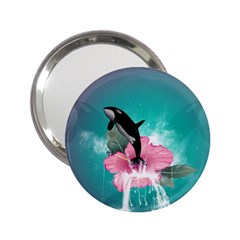 Orca Jumping Out Of A Flower With Waterfalls 2 25  Handbag Mirrors by FantasyWorld7