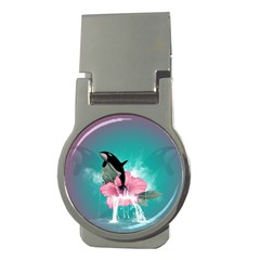 Orca Jumping Out Of A Flower With Waterfalls Money Clips (round)  by FantasyWorld7