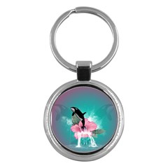 Orca Jumping Out Of A Flower With Waterfalls Key Chains (round) 