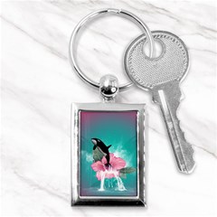 Orca Jumping Out Of A Flower With Waterfalls Key Chains (rectangle)  by FantasyWorld7