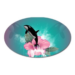 Orca Jumping Out Of A Flower With Waterfalls Oval Magnet