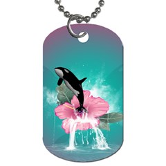 Orca Jumping Out Of A Flower With Waterfalls Dog Tag (one Side) by FantasyWorld7