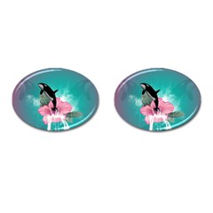 Orca Jumping Out Of A Flower With Waterfalls Cufflinks (oval) by FantasyWorld7