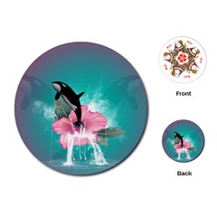 Orca Jumping Out Of A Flower With Waterfalls Playing Cards (round) 