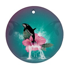 Orca Jumping Out Of A Flower With Waterfalls Round Ornament (two Sides) 