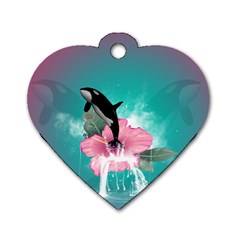 Orca Jumping Out Of A Flower With Waterfalls Dog Tag Heart (two Sides)