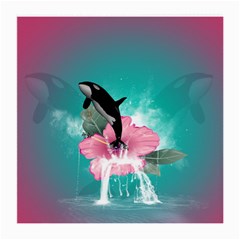 Orca Jumping Out Of A Flower With Waterfalls Medium Glasses Cloth (2-side) by FantasyWorld7