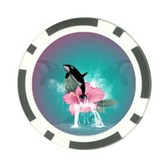 Orca Jumping Out Of A Flower With Waterfalls Poker Chip Card Guards