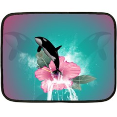 Orca Jumping Out Of A Flower With Waterfalls Fleece Blanket (mini)