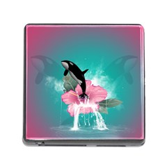 Orca Jumping Out Of A Flower With Waterfalls Memory Card Reader (square)