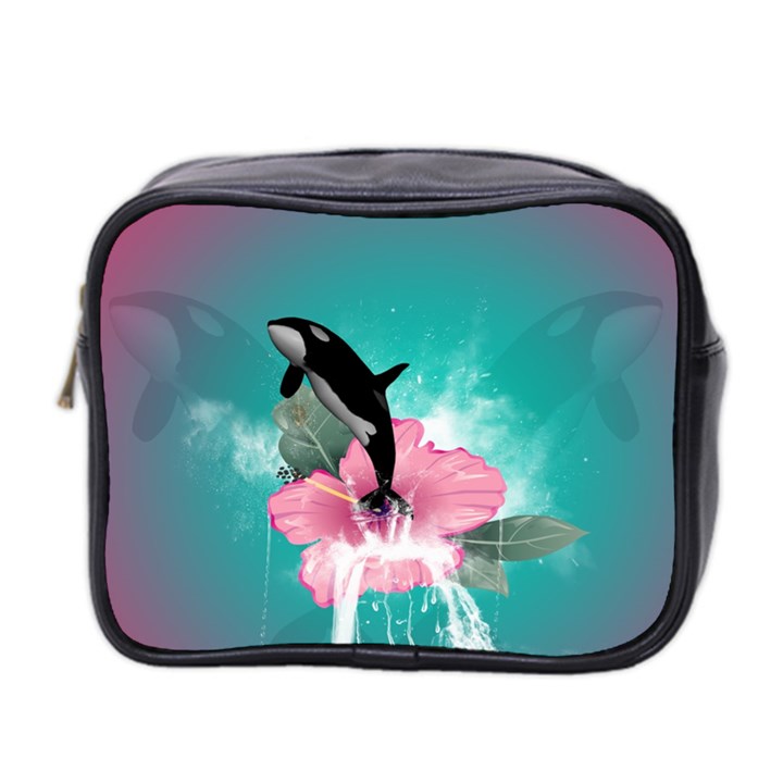 Orca Jumping Out Of A Flower With Waterfalls Mini Toiletries Bag 2-Side