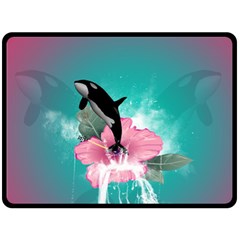 Orca Jumping Out Of A Flower With Waterfalls Fleece Blanket (large) 