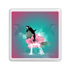 Orca Jumping Out Of A Flower With Waterfalls Memory Card Reader (square) 