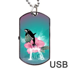 Orca Jumping Out Of A Flower With Waterfalls Dog Tag Usb Flash (one Side)