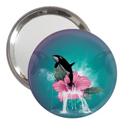 Orca Jumping Out Of A Flower With Waterfalls 3  Handbag Mirrors