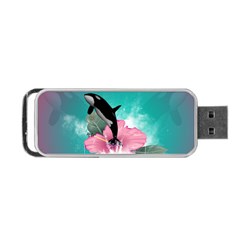 Orca Jumping Out Of A Flower With Waterfalls Portable Usb Flash (one Side)