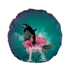 Orca Jumping Out Of A Flower With Waterfalls Standard 15  Premium Round Cushions