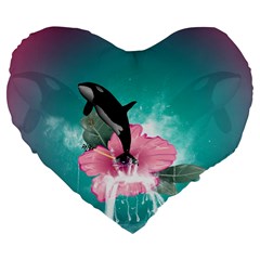 Orca Jumping Out Of A Flower With Waterfalls Large 19  Premium Heart Shape Cushions