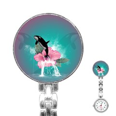 Orca Jumping Out Of A Flower With Waterfalls Stainless Steel Nurses Watches